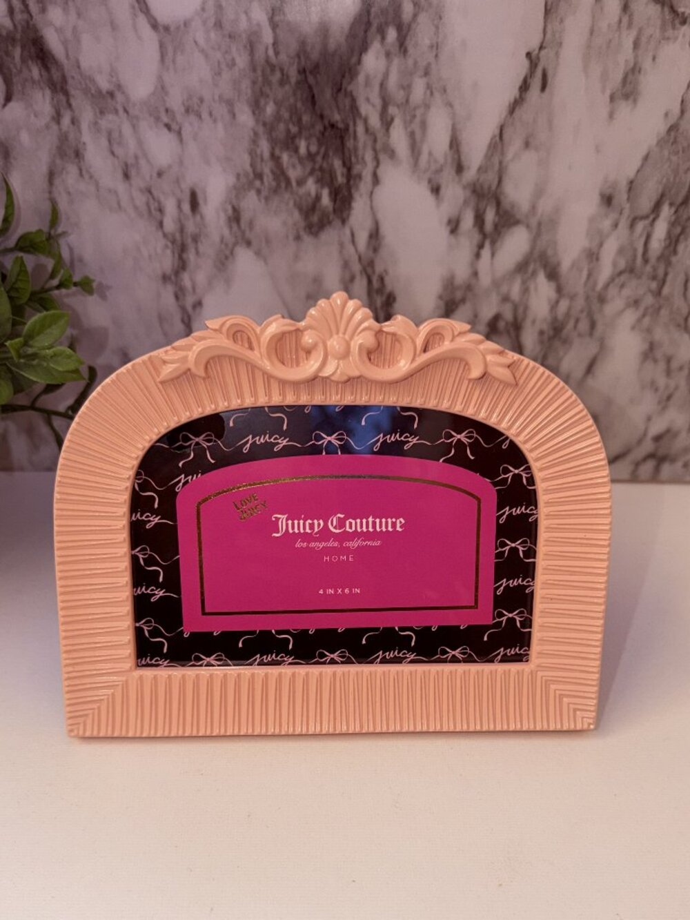 Juicy Couture Arch Photo Frame 4x6 Pink Bow Pattern Tabletop Vanity Decor